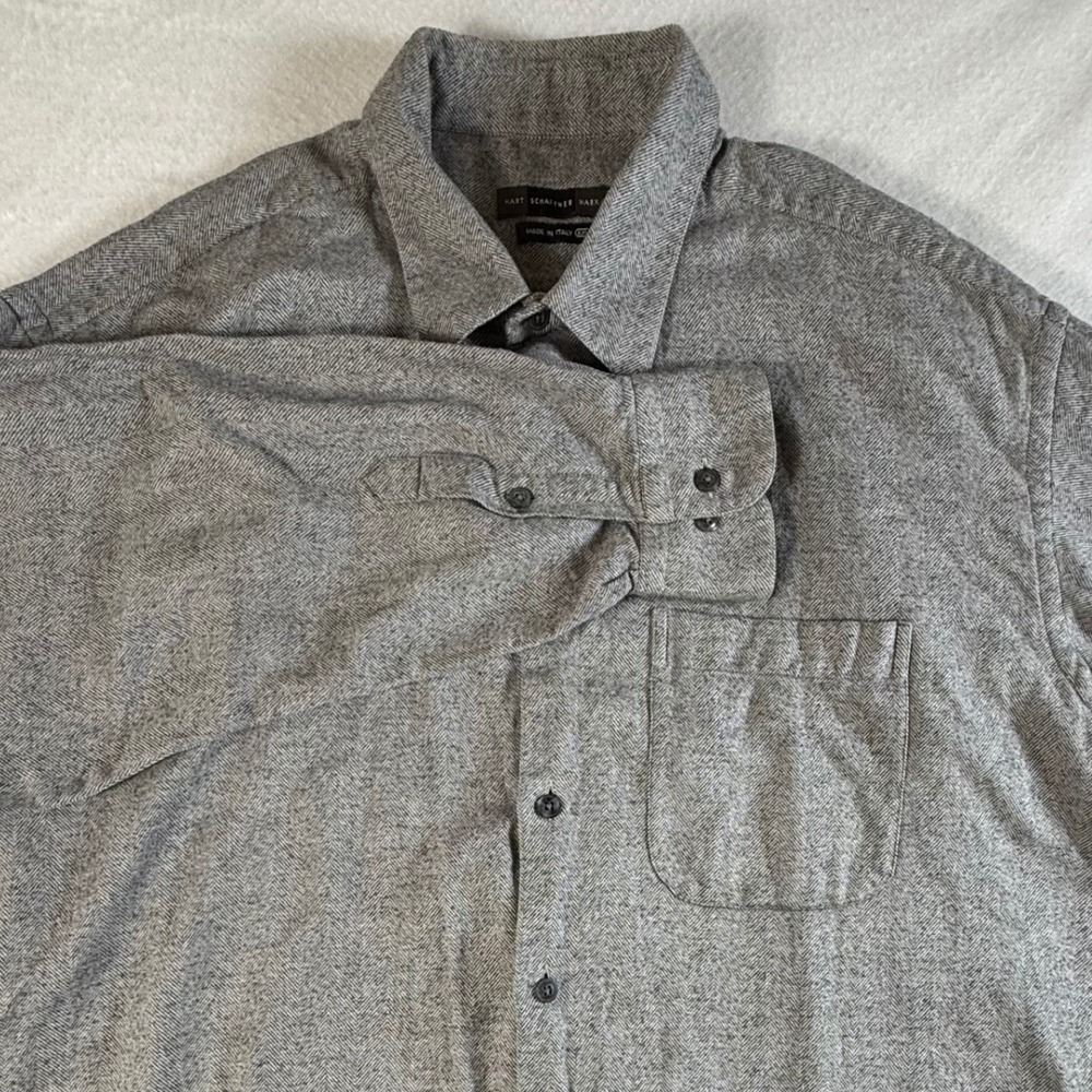 Hart Schaffner Marx Button Down Mens 2XL Herringbone Made in Italy Gray